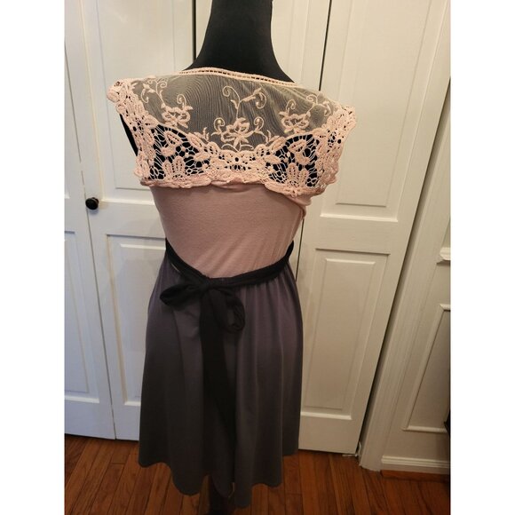 Speechless Pink Gray Faux Wrap Lace Babydoll Mini Dress S Coquette Boho 2010 - Picture 2 of 10